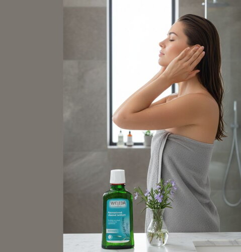 Weleda rozmarínové tonikum v kúpeľni a na vlasoch