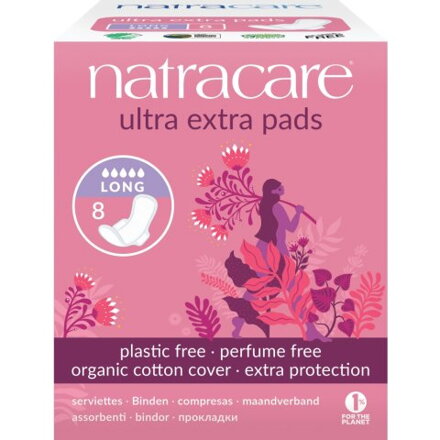 Natracare Dámske EKO vložky Ultra EXTRA LONG s krídelkami, 8 ks