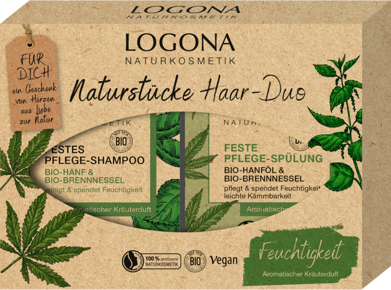 Logona Darčekový set - tuhý konopný šampón a tuhý kondicionér pŕhľava Logona Darčekový set - tuhý konopný šampón a tuhý kondicionér pŕhľava