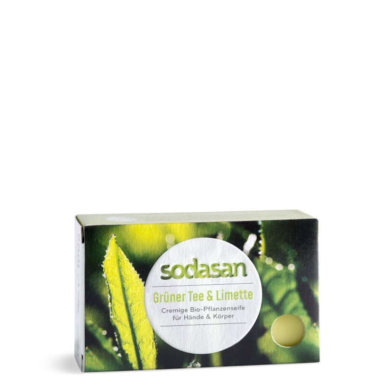 Sodasan Bio mydlo zelený čaj a limeta na ruky a telo, 100 g